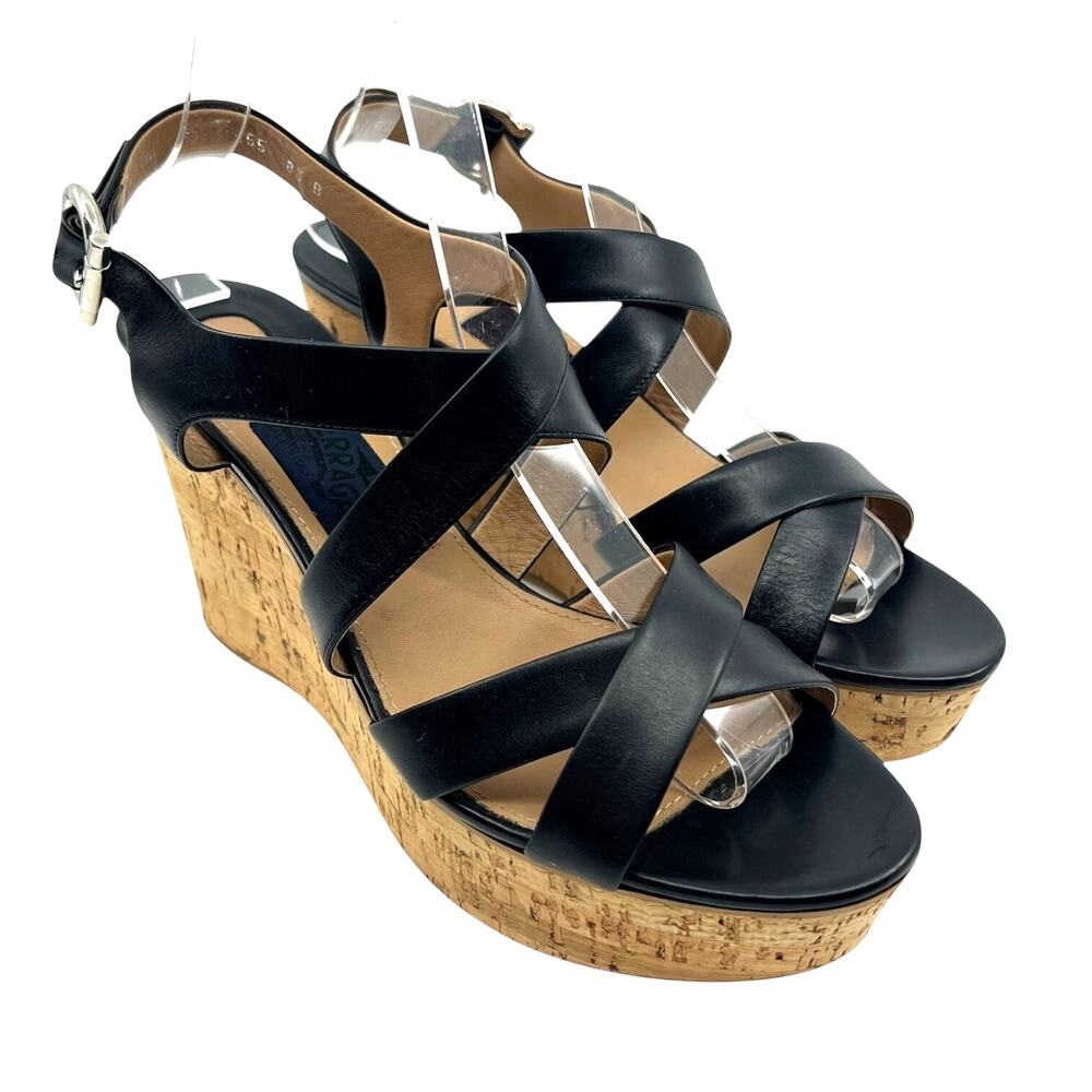 Salvatore Ferragamo Black Leather Cork Platform Sandals Italy - Women’s 8.5 B
